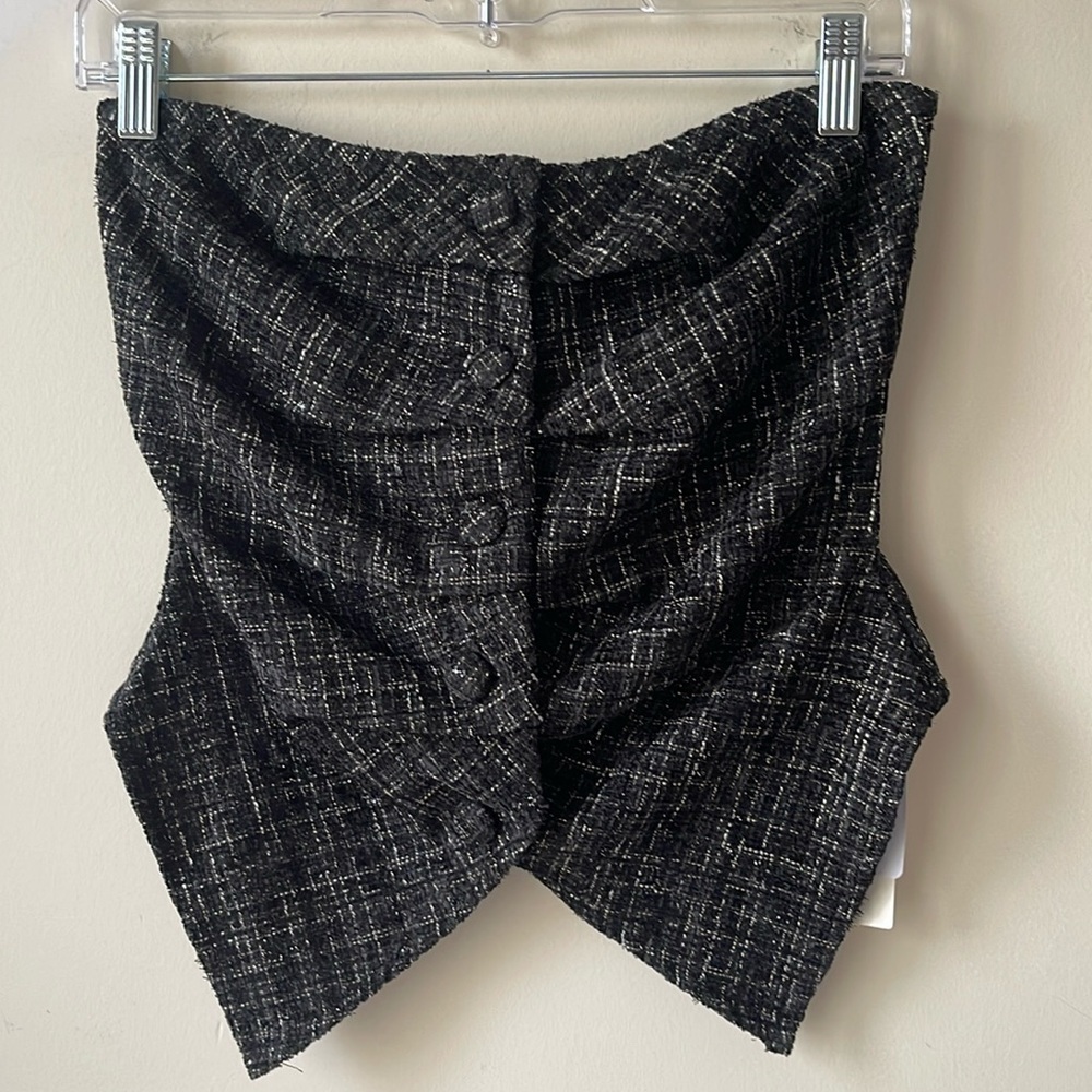 Commense Tweed Button Ruched Tube Top - Picture 2 of 6